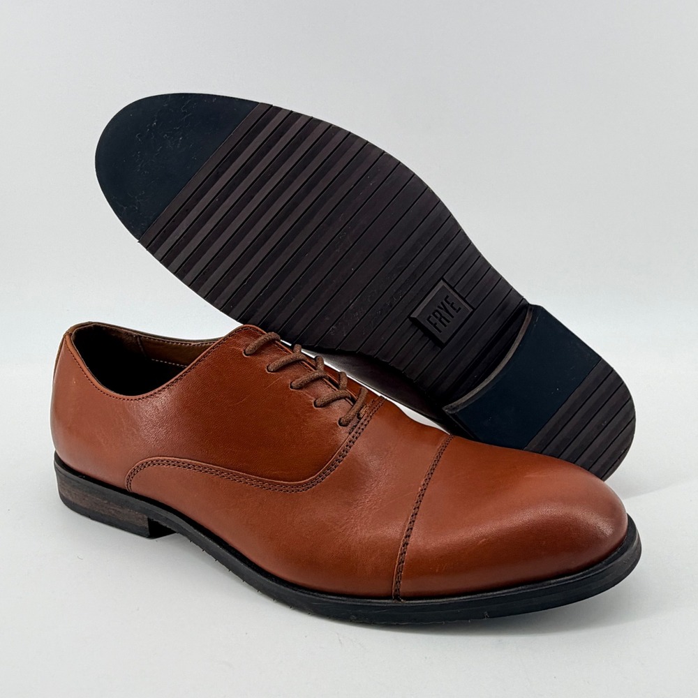Frye Mens 10.5 Cognac Leather Cap Toe Oxford Dress Shoes 3480168-COG Brown